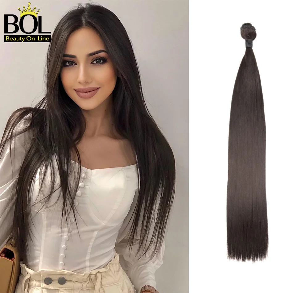 BOL Synthetic Straight Hair Bundles 120g Brown Thick Hair Exetension Full to End 22-30inch Yaki Straight Fake Hair For Women