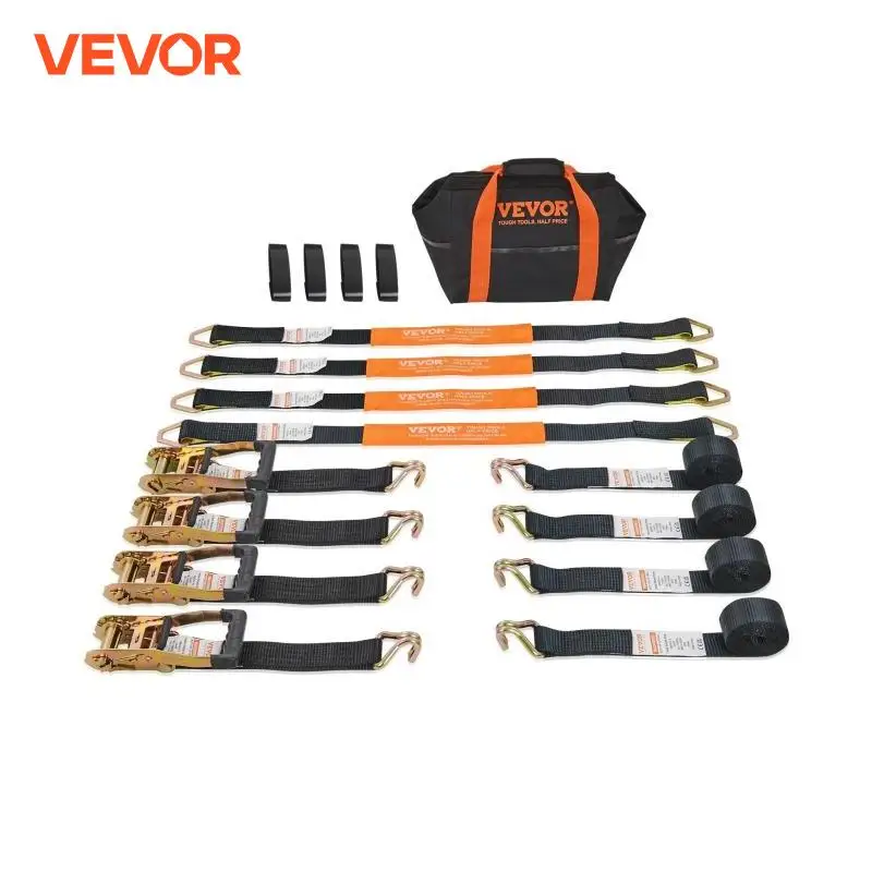 VEVOR 4pcs 2/4/8M Ratchet Strap Tie Down Cargo Belt with Metal Buckle Rope Tensioner Strong Lashing for Luggage Car motorcycle