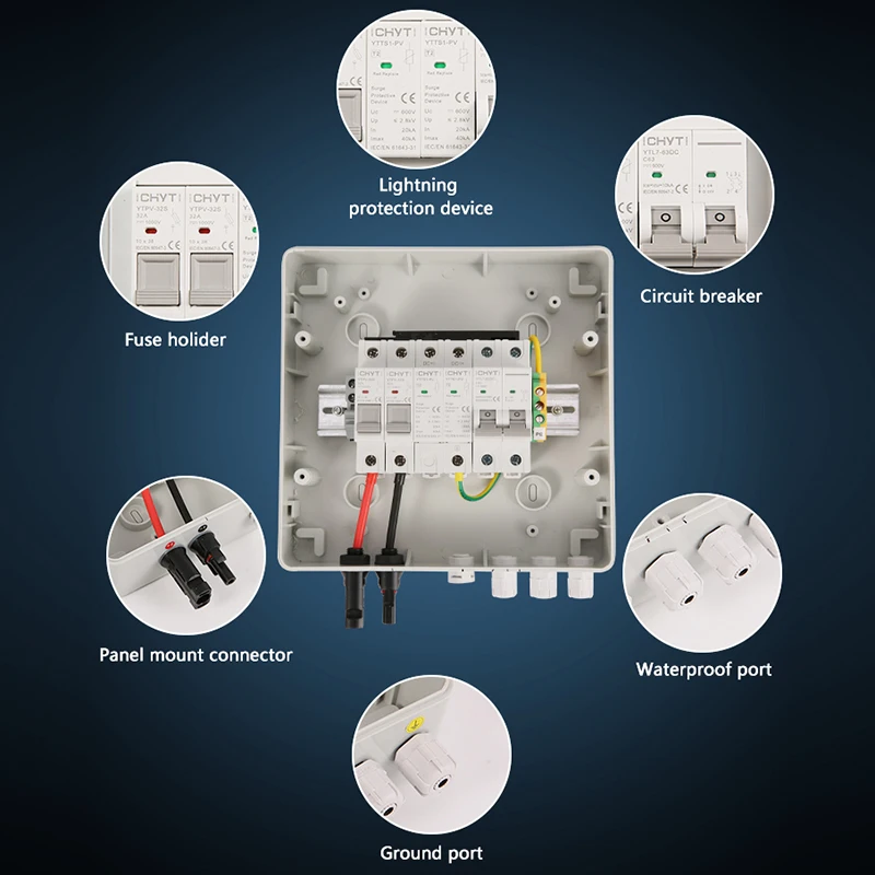 Imagem -04 - Solar Fotovoltaica pv Combiner Box Proteção contra Raios dc Retire Fusível Mcb Spd Caixas de Distribuição à Prova Dágua Entrada Saída