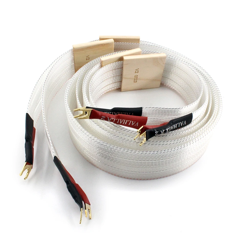 Nordost Valhalla 2 Reference Speaker Cable, HiFi OCC, altifalante banhado a prata com banhado a ouro, bloqueável Y Spade/Banana Plug