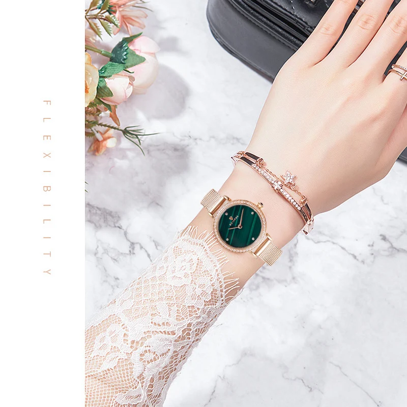 BOYARGE-relojes de cuero verde malaquita para mujer, reloj de pulsera de cuarzo resistente al agua de lujo, sencillo