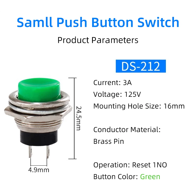10 قطعة/الوحدة مفتاح بـزر دفع صغير DS-211 الجولة 6/10/12/16 مللي متر الذاتي قفل 213 لحظة 212 PBS-11 R13-507