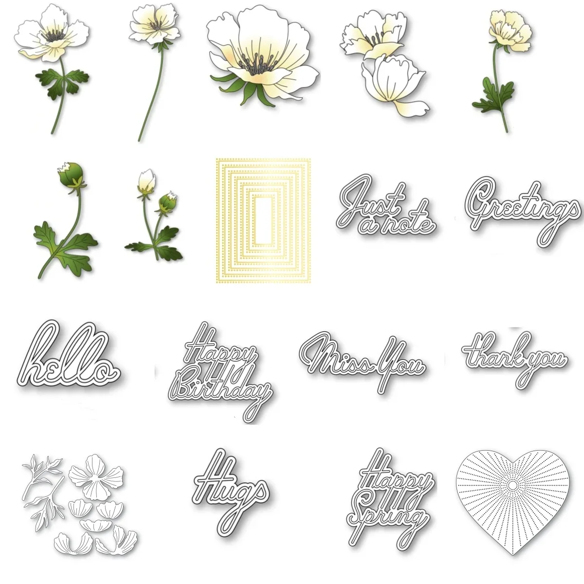 Spring Flower Letter Metal Cutting Dies Hot foil For Making Card Scrapbook Embossed Paper Diy Craft Decoration Valentine Heart