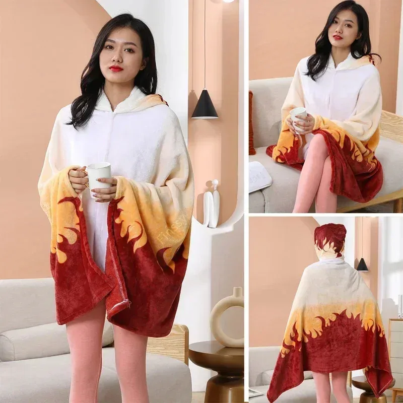 Anime Blanket Cloak Demon Slayer Adult Hoodie Bathrobe Nezuko Kamado Cosplay Costume Agatsuma Kochou Winter Flannel Warm Shawl
