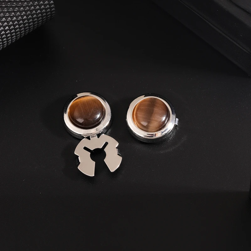 Hochwertige runde Opal-Manschettenknöpfe für Damen, französische Mode, Business, Bankett, Hochzeit, Hemdknöpfe, luxuriöse Schmuckaccessoires – Detail 4