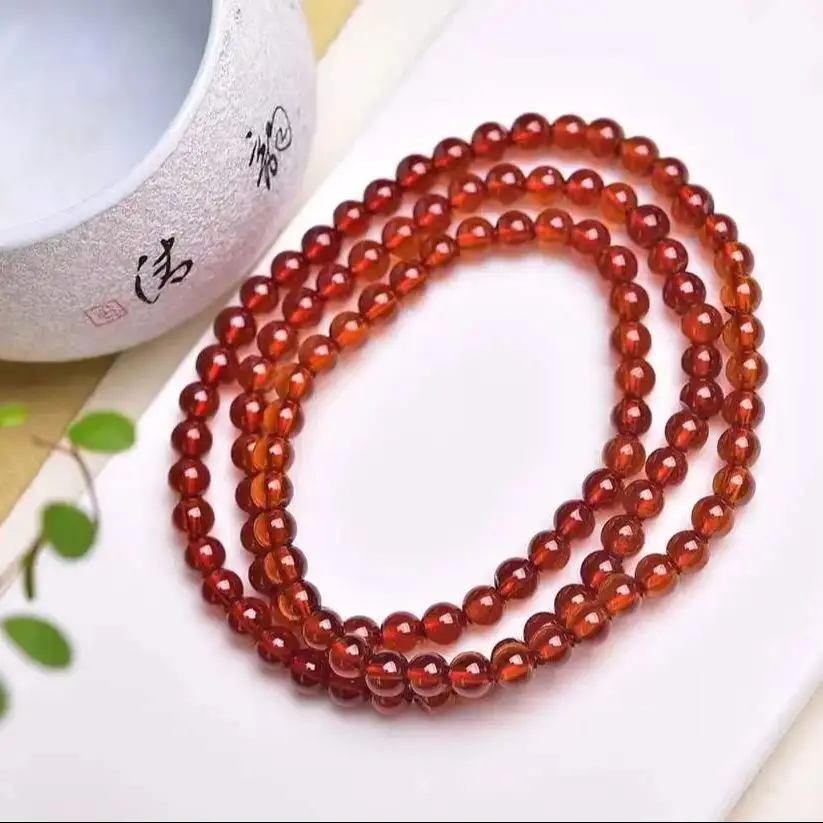 

Natural Orange Garnet Round Beads Bracelets Crystal Healing Stone 3circles Gemstone Bracelets For Women Birthday Present