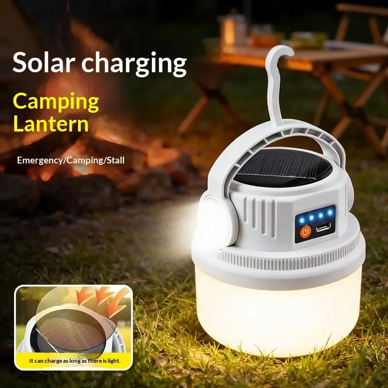 Ultra Bright LED Solar Rechargeable Camping Light USB Powered 3 Lighting Modes for Outdoor Traveling Backpacking