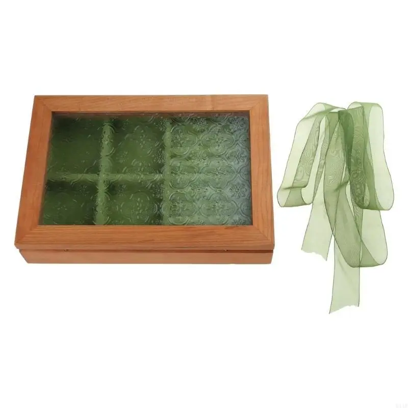 

91AF Wooden Jewelry Box with Glass Dustproof Cover Women Cosmetics Storage Cases