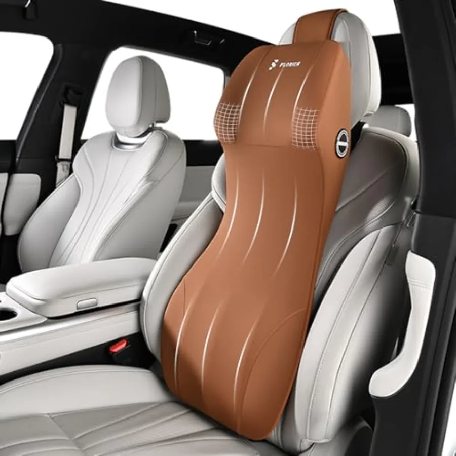 

2-in-1 Ergonomic Car Seat Lumbar Support with Headrest Pillow Memory Foam Back Rest Cushion for Driving Tailbone Pain Relief Br