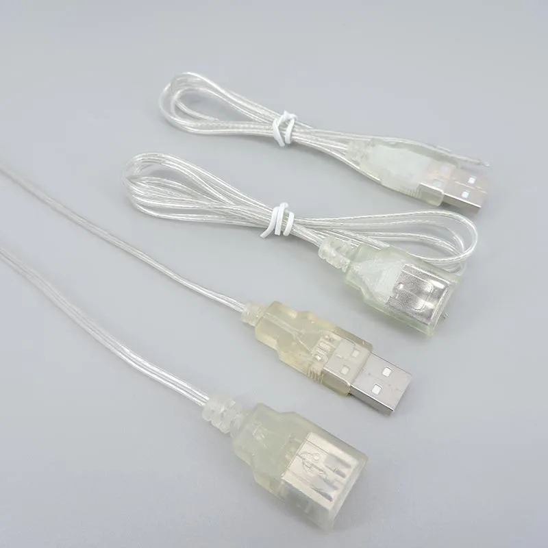 0.3m 1m 2Pin 5V USB 2.0 Type A Male Female Power Supply Cable Jack Wire Charger 26awg transparent Cord Extension Connector t1