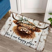 Floral Highland Cow Doormat Anti-slip Carpet for Kitchen Living Room Machine Floor Mat Washable Rug