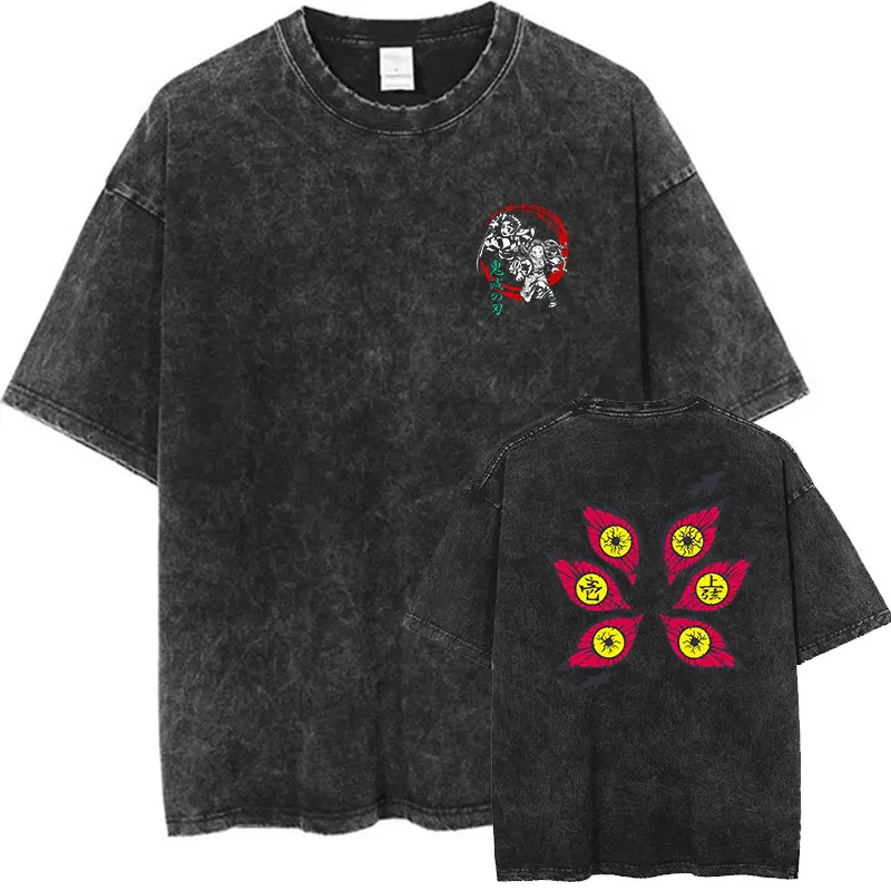 

Anime Demon Slayer T Shirt Women Washed Vintage Streetwear Tees Casual T-Shirt