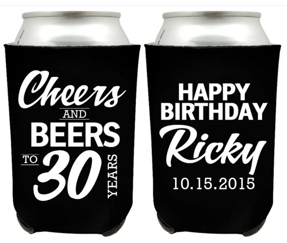 

Birthday Can Cooler, Black and White Can Coolers, Personalized Can Coolers, Customized Can Coolers