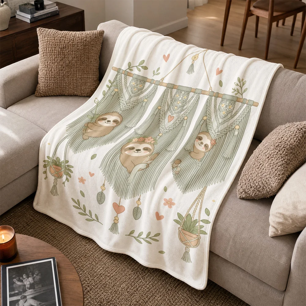 Chunky Sloth Curtain Throw Blanket for Sofa Living Room Nursery Decor Cozy Fall Seasonal Accent Throw Pillow Gift