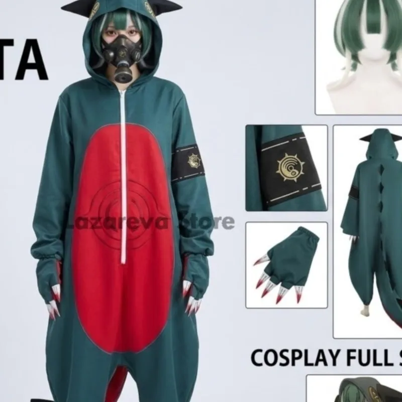 

Lazareva Store Gachiakuta Guita Hebby Cosplay Dinosaur Onesie Jumpsuit With Tail Wig Mask Costumes Halloween Manga Cute Outfits