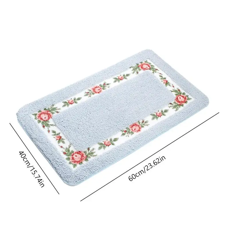 Floral Bathroom Rug Durable Fiber Rose Flower Area Rugs Toilet Floor Rugs Anti Slip Pretty Floral Rural Style Toilet Cover Mat