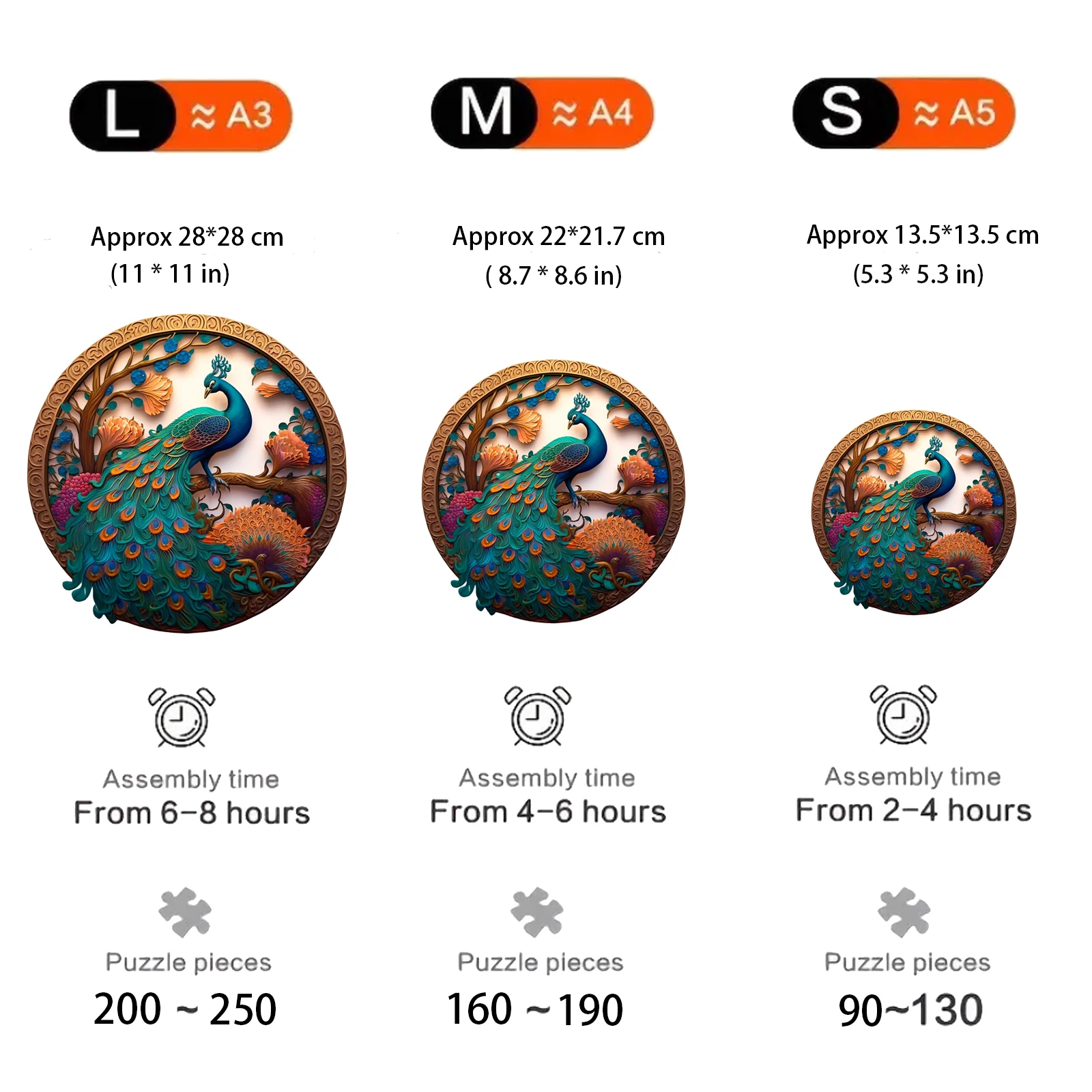 Round Peacock Pattern Wooden Puzzle, Irregular Animal Shapes, Educational Toys, Best Holiday Birthday Gift