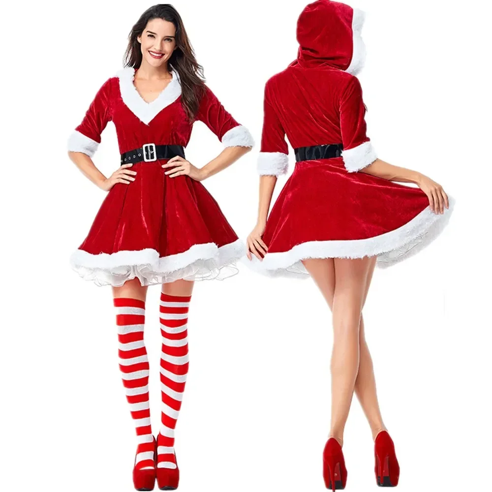 Santa Claus Dress For Adult Santa Suit With Hat Xmas Women Cosplay Christmas Dress