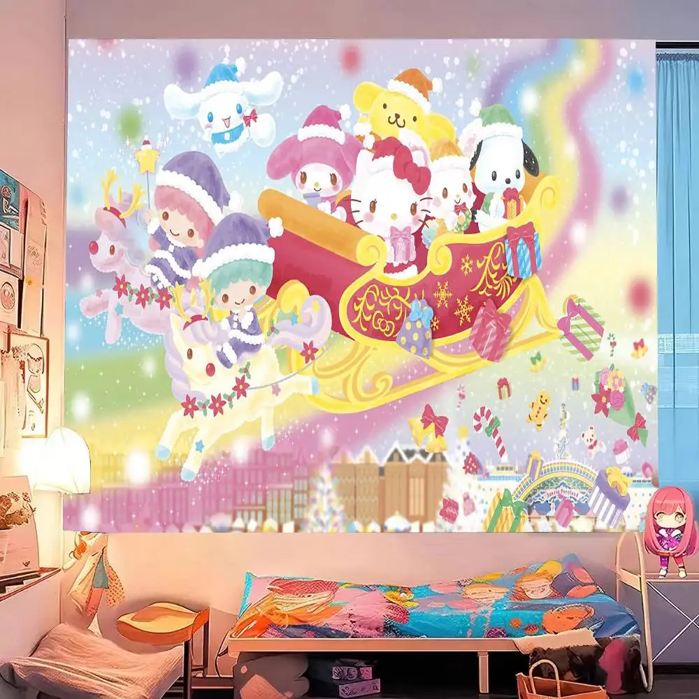 سانريو كارتون لطيف H-Hello Kitty K-Kuromi C-Cinnamoroll نسيج الديكور غرفة نوم عنبر خلفية القماش عطلة المنزل