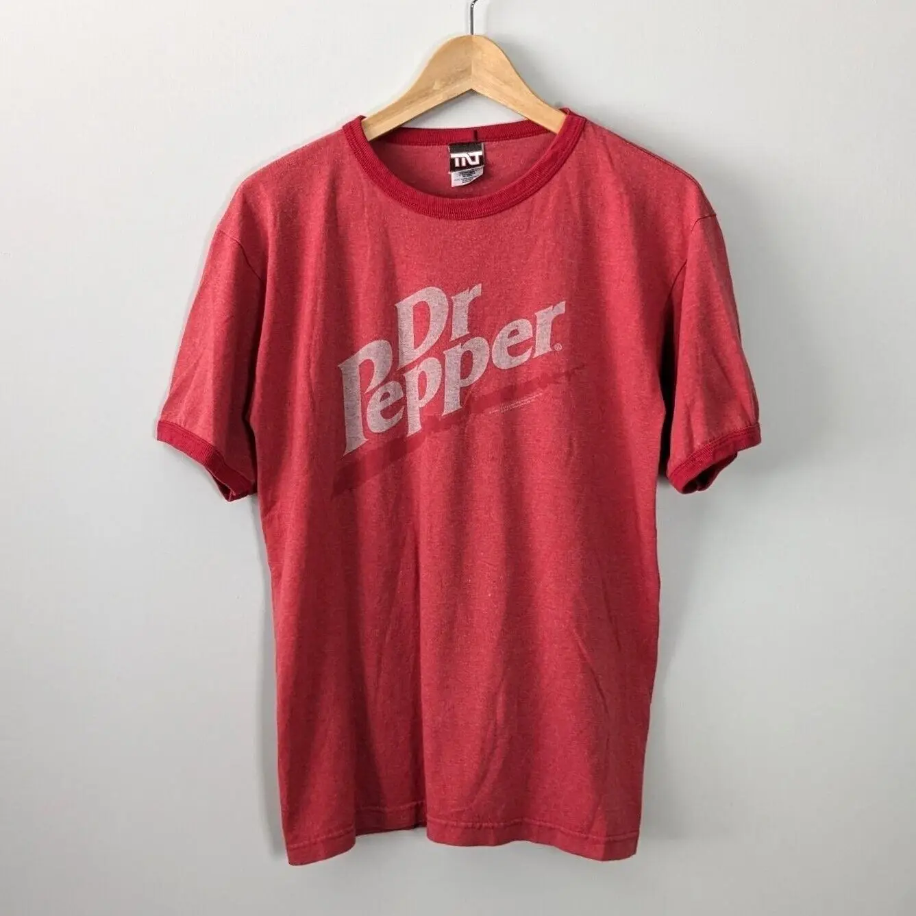 Vintage Dr Pepper Ringer Soda Distressed Heathered Promo TNT T Shirt Medium Y2K