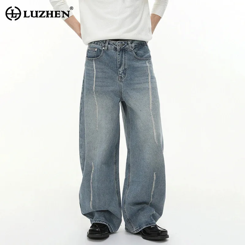 

LUZHEN 2025 новые модные свободные прямые джинсовые брюки с градиентом, мужские оригинальные широкие джинсы с запахом, одежда JY4269
