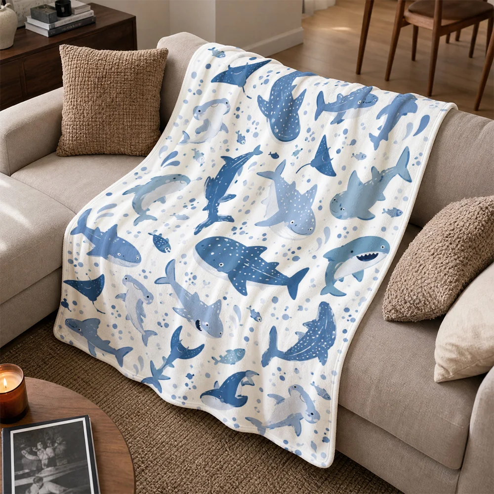 Whales Ocean Theme Throw Blanket Sofa Throw Couch Cover Nautical Coastal Sea Life Decor Cozy Gift for Kids Nursery Home Decor