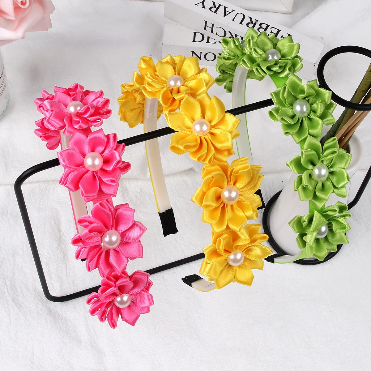 1PC Girls Flower Headbands for Girls Pearl Floral Hairbands Kids Girls Hairhoops Children Party Decoration Hair Accessories