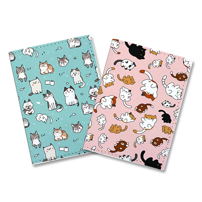 Cartoon Cat Pattern Passport Holder Travel Ticket Wallet Leather Passport Cover Graffiti Cat Design Bank Card Holder Wholesale