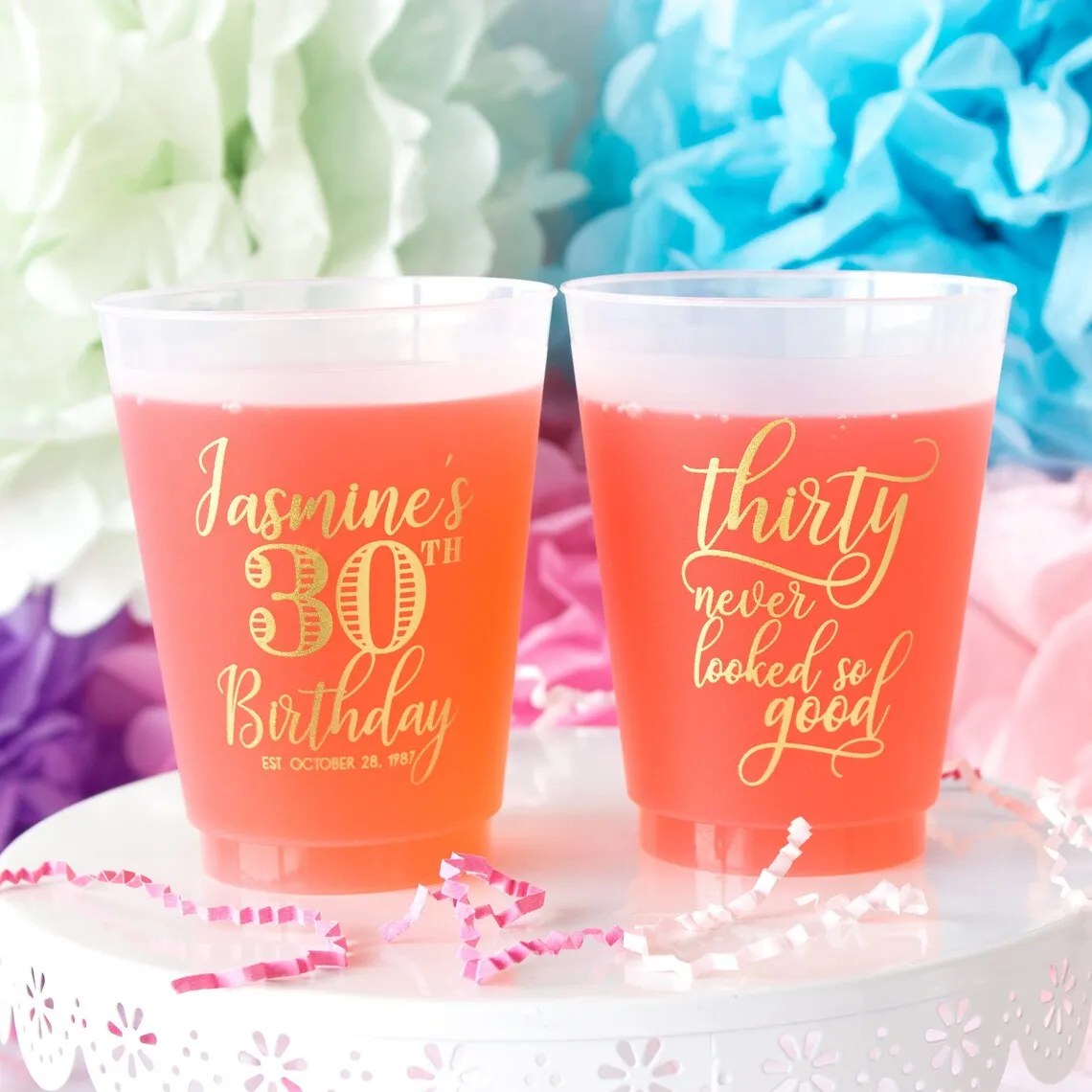 10pcs 30th Birthday Personalized Cups, 30th Party Cups, 30th Party Favors, Custom Party Cups, Frost Custom Cups, Frost Flex Cups