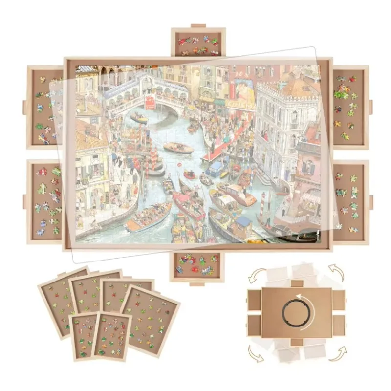Hot Sale Portable 2000 Piece Rotating Puzzle Board Wooden Puzzle Table, Adult Lazy Susan Rotary Set