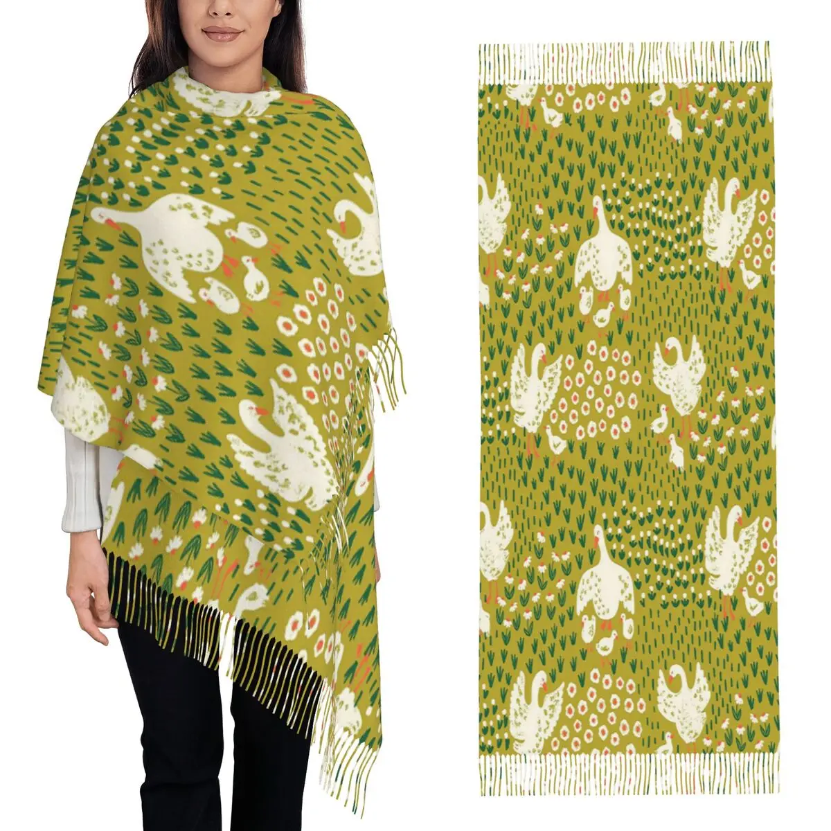 

Шарф с утиным узором, шарфы с кисточками для женщин, мягкие теплые шали и накидки, большая осенне-зимняя шаль