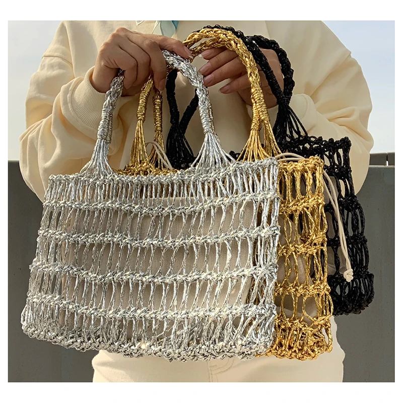 Homemade Pure Hand-woven Beach Bags Women High-end Summer Ladies Women Handbags Crochet Fashion Rattan Purse Wooven Bag