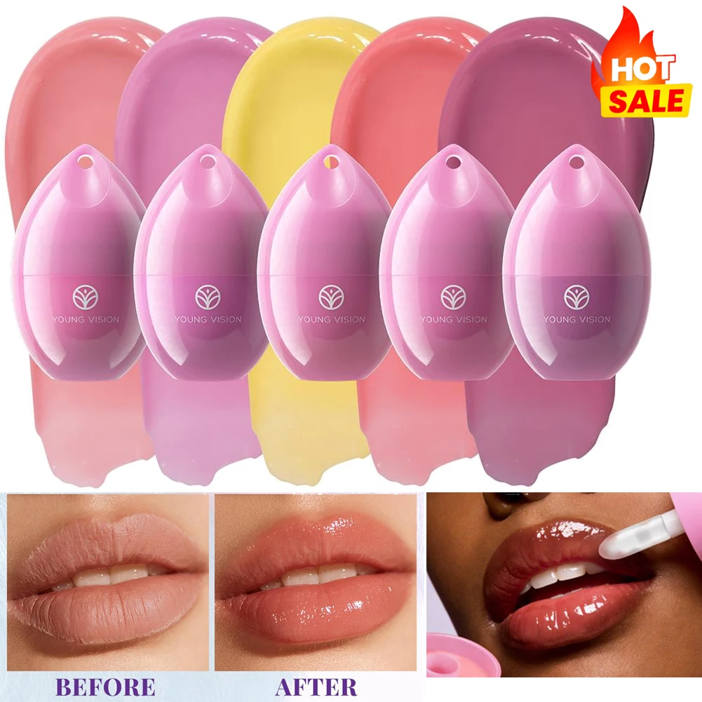 Fruit Flavored Lip Mask Egg Cherry Strawberry Blueberry Peach, Hydrating Reduces Lip Lines Lip Care, Portable Puff Ball Keychain
