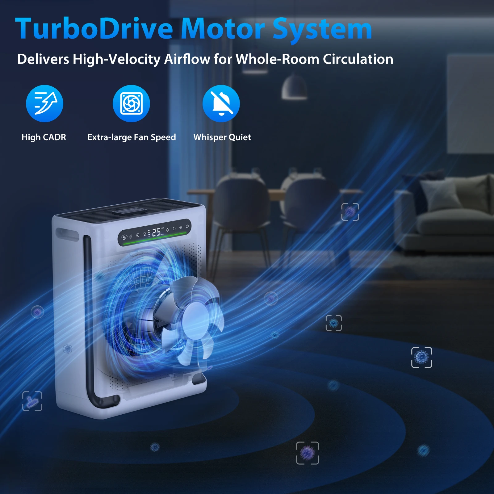 HEPA Air Purifier for Large Room Up to 2600 Ft², Washable Filter, Air Quality Display, Powerful Turbo Mode for Smoke Dust Pet