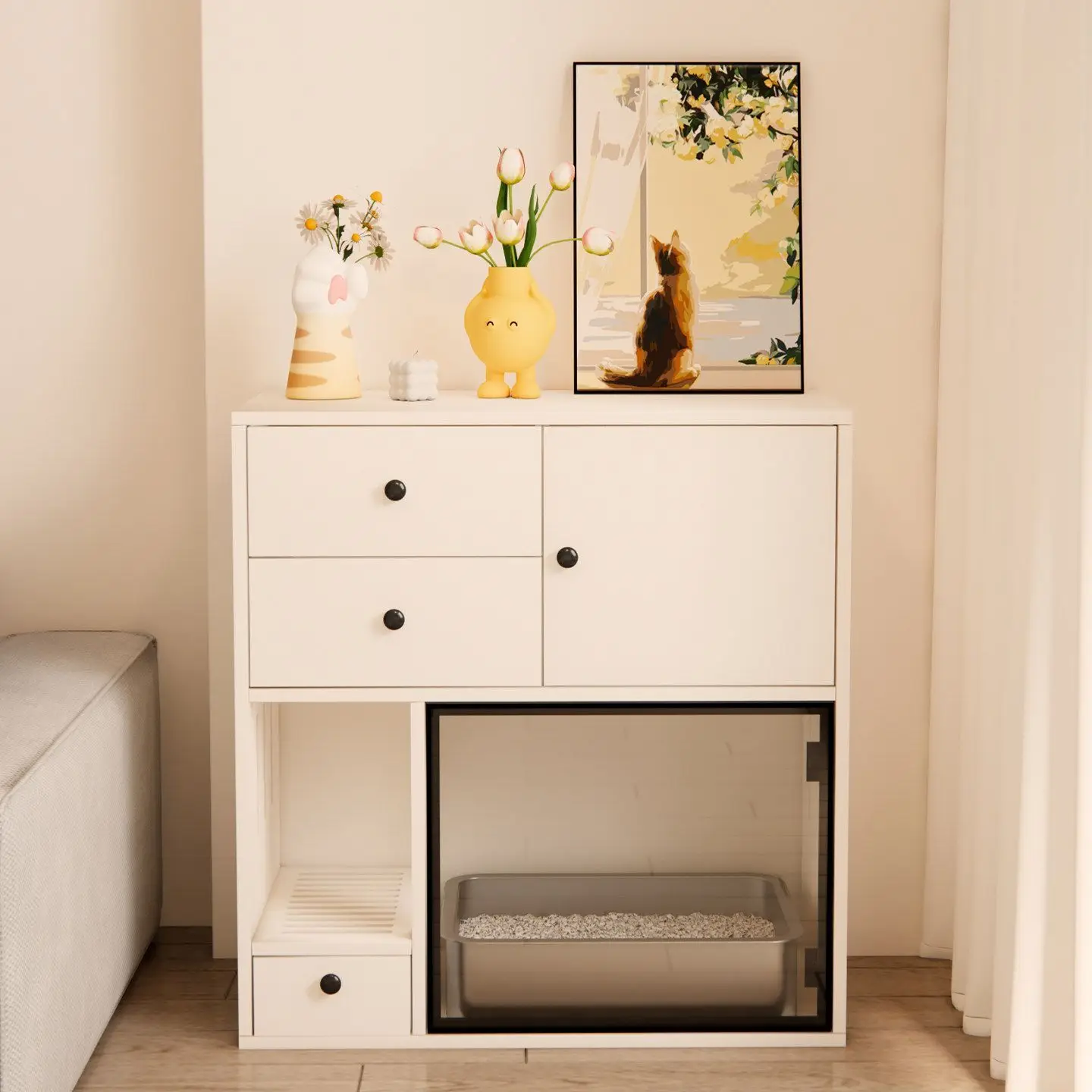 Cat litter cabinet Cat toilet Storage storage cabinet Sand control Solid wood household Large cat litter box cabinet