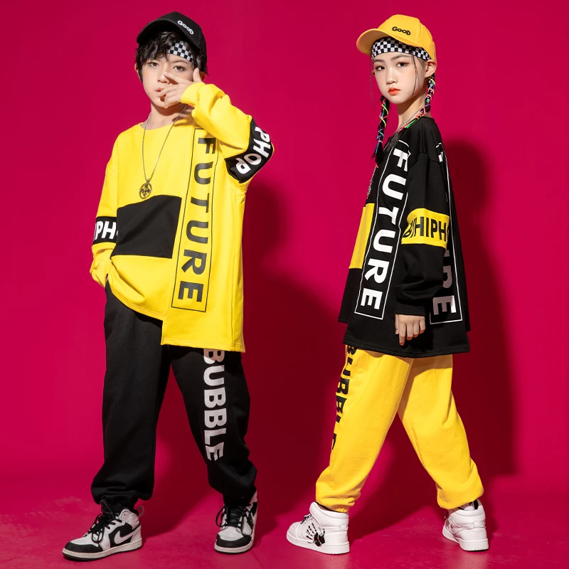 男の子と女の子のためのヒップホップダンス服,2トーンのスウェットシャツ,ストリートウェア,ジャズ衣装のためのパンツ