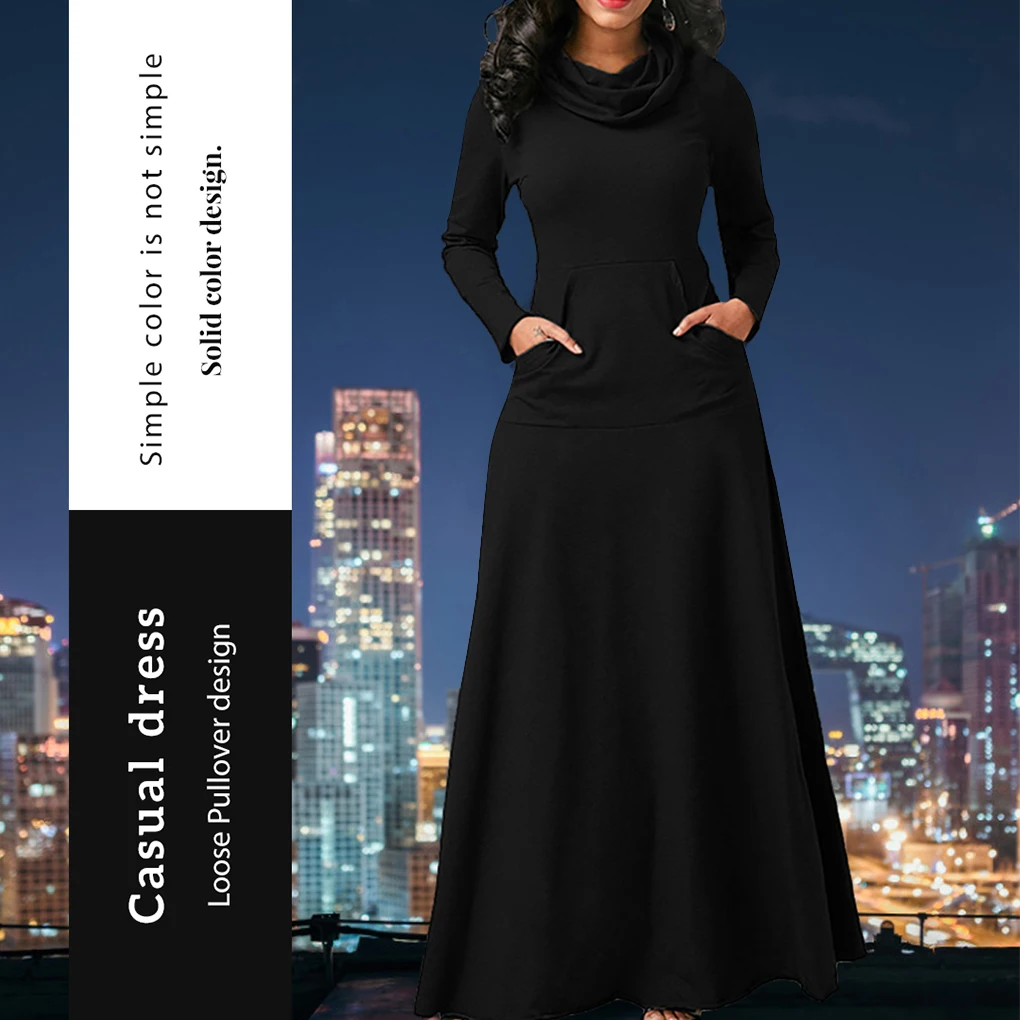 Robe longue pour femmes, couleur unie, Costume de soirée avec poches, gris, XXL