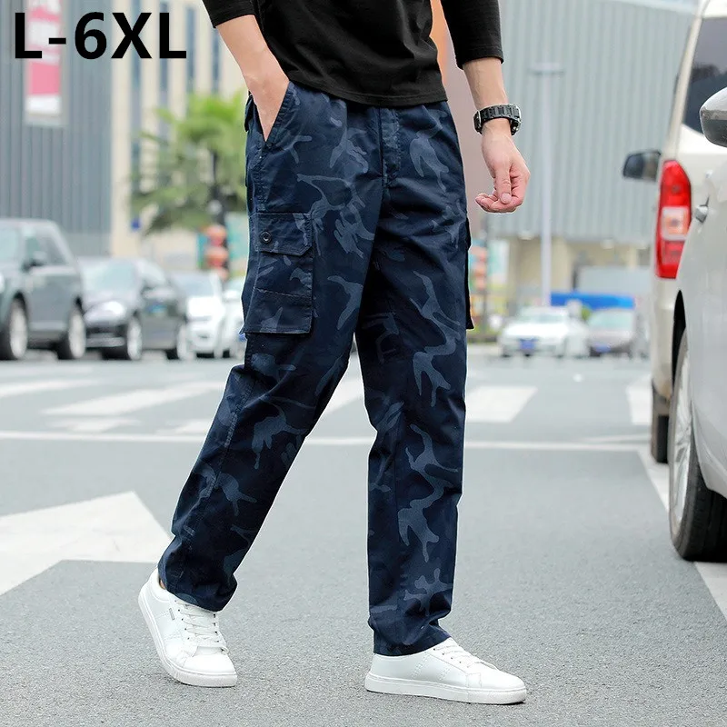 

Men Camo Pants 6XL 5XL Cargo Loose Outdoor Spring Casual Camouflage Plus Size Safari Muilti Pockets Male Straight Trousers