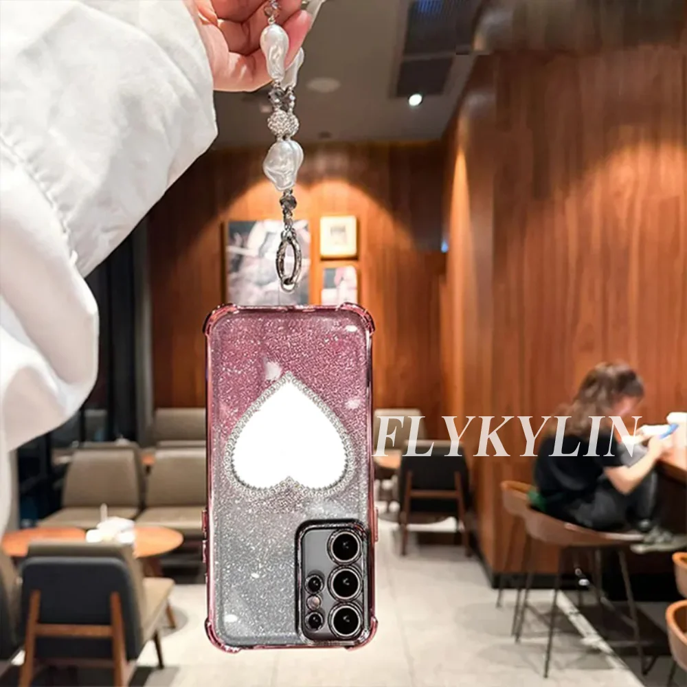 Luxus Armband Stoßfest Telefon Fall Für Xiaomi Redmi Hinweis 14 Pro 13 14 Pro Plus 14S 4G 5G Glitter Herz Spiegel Abdeckung