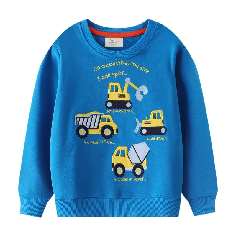 Jumping Meters New Arrival Cartoon Cars Embroidery Autumn Boys Sweatshirts Long Sleeve Baby Clothes Hot Selling Kids Shirts