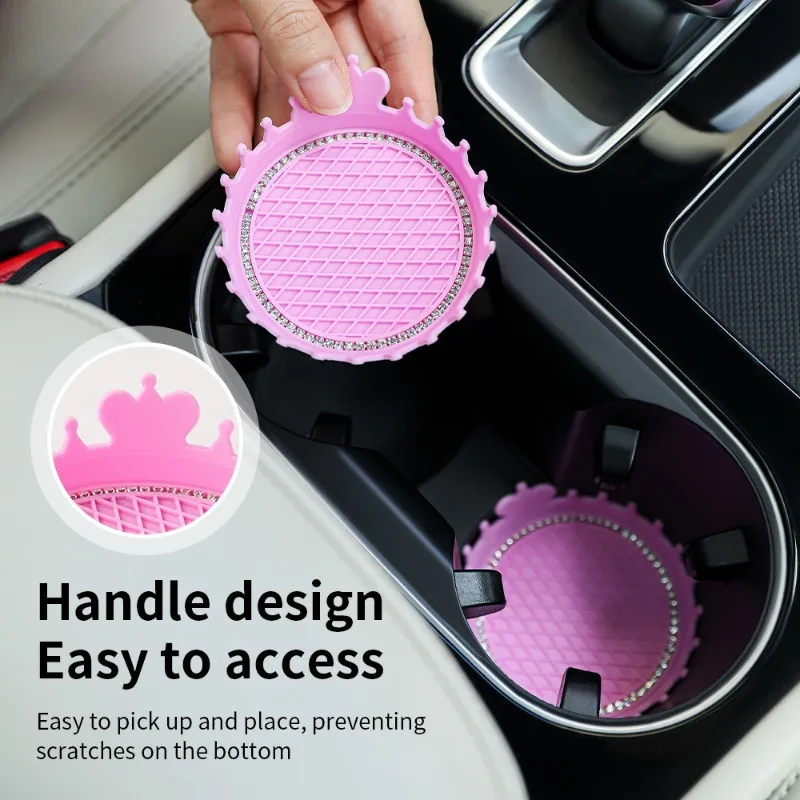 Car Coasters Non-Slip Insert Water Bottle Holder Pads Rhinestone Dustproof Automotive Interior Accessories Universal Car Storage