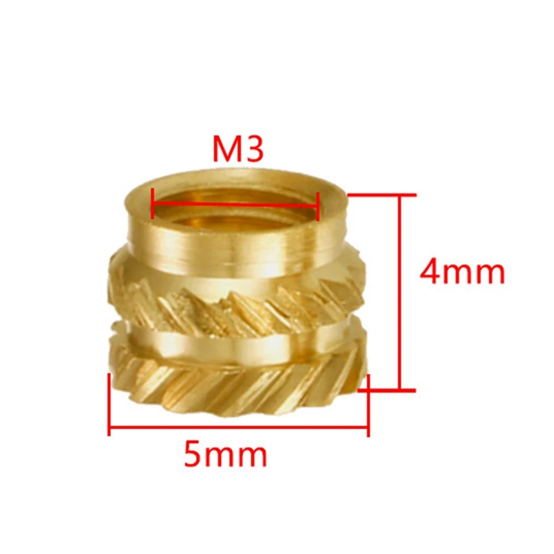 100Pcs M3 Thread Knurled Brass Threaded Heat Set Heat Resistant Insert Embedment Nut,M3X5X4,For 3D Printer Voron 2.4 Etc