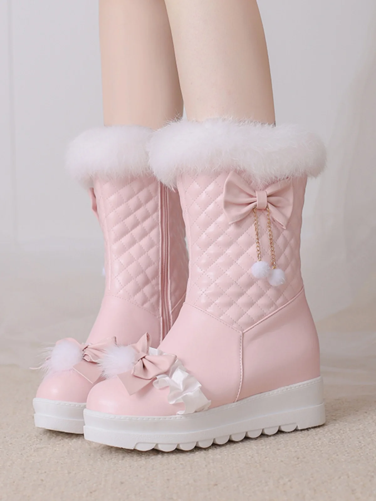 Winter Lolita New Thick Fur Snow Boots Sweet Lolita Student Shoes Large 414243 Thick Bottom Round Head Fury Boots