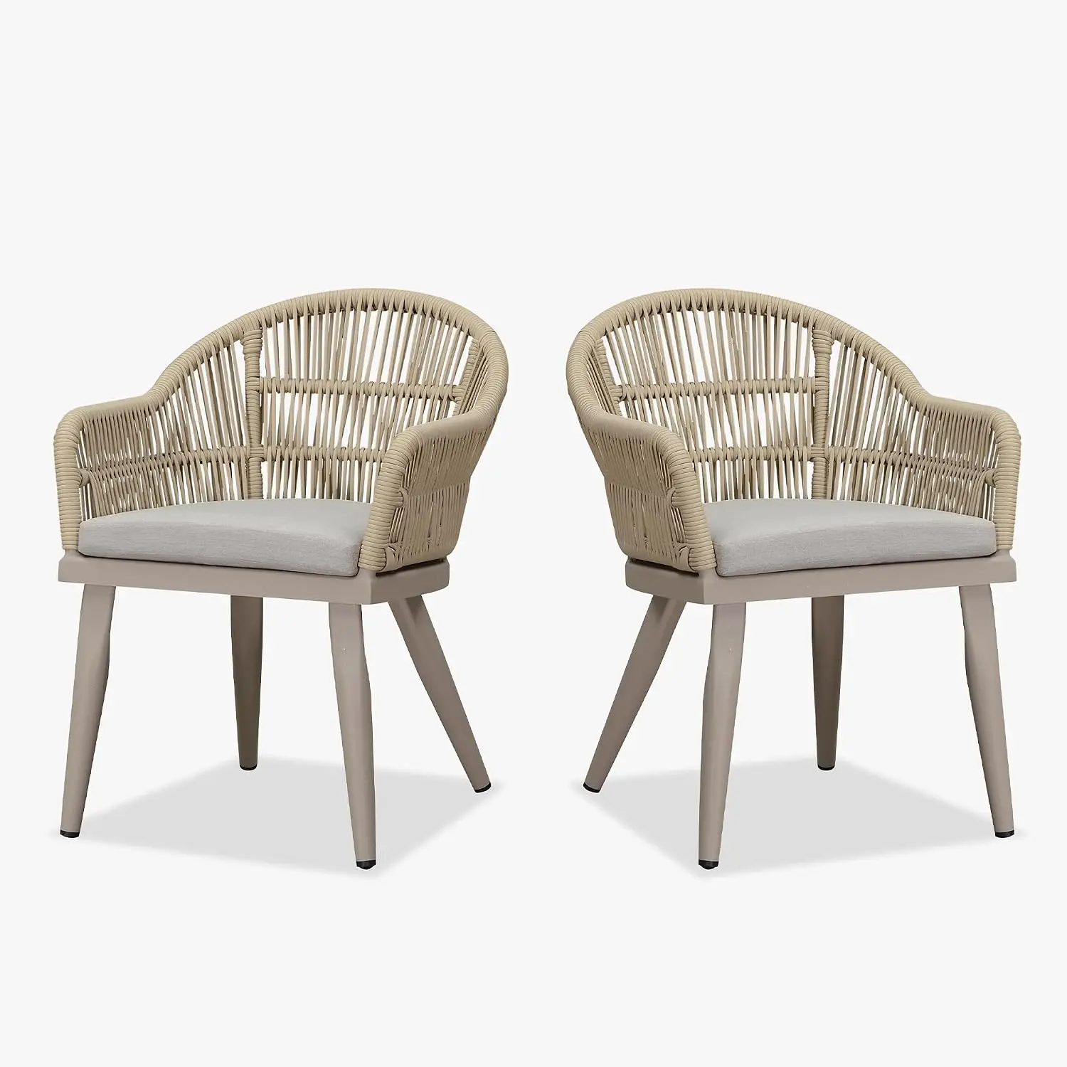 Patio Dining Chairs 2 Rattan Bistro Woven Seat Cushion 350 lbs Aluminum Frame, Customized