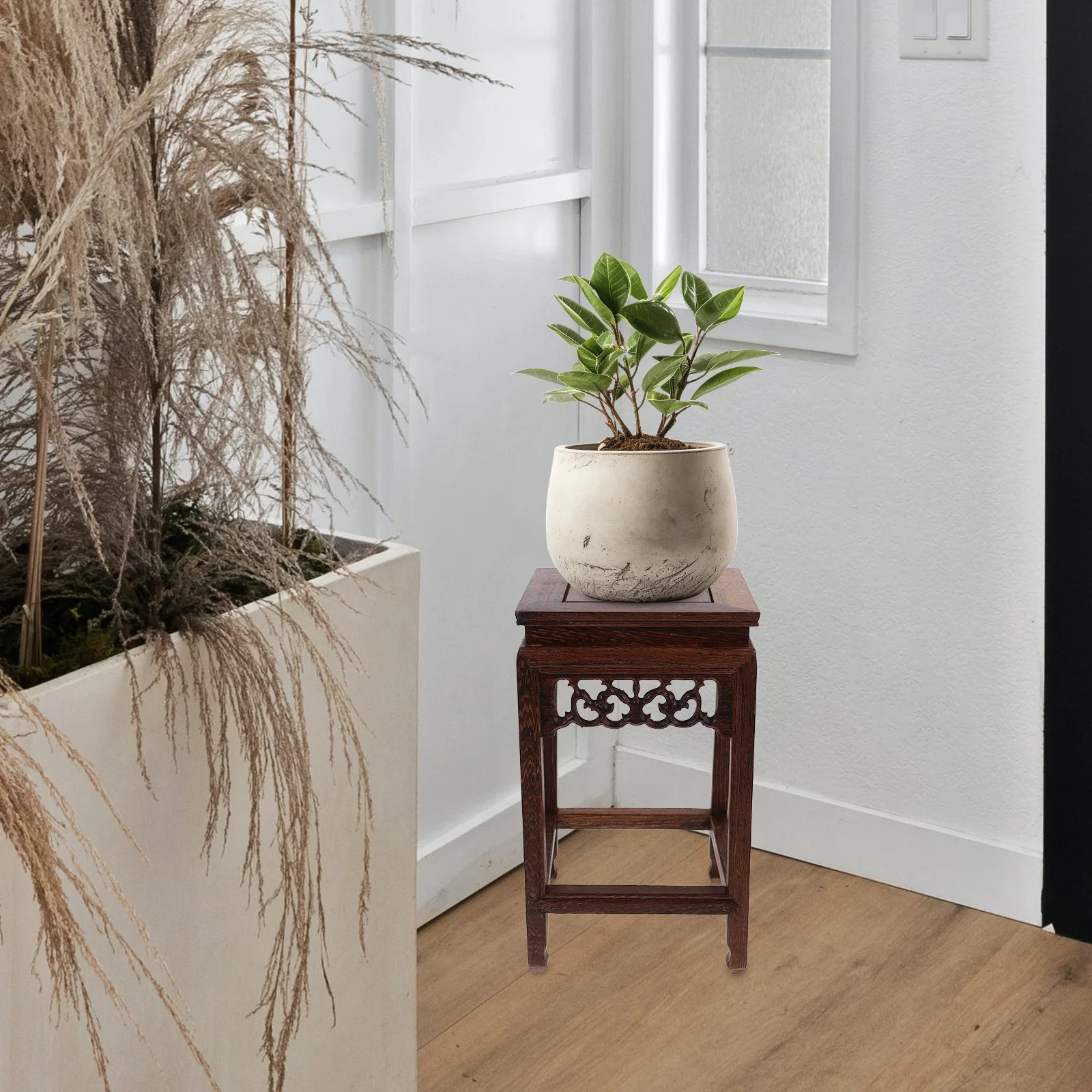 

Jade Carved and Strange Stone Ornaments Plants Stand High Stool Flower Pot Holder Short Wood Desktop Small Step Office