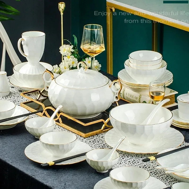 dubai restaurants crockery dinnerware sets fine bon  china plates set gold rim embossed dinnerware sets for wedding