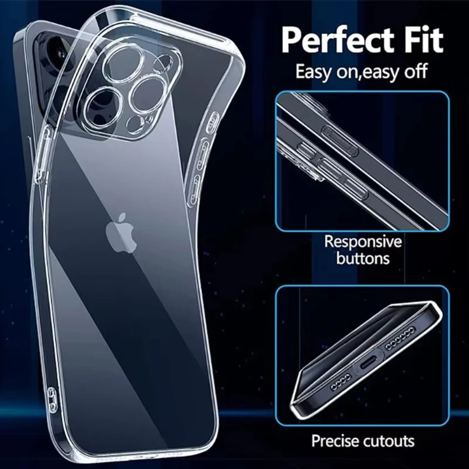 Funda de TPU suave ultra delgada para iPhone 16 17 Pro Air 16e 11 12 13 14 15 Pro Max Plus, funda de silicona transparente con borde 4