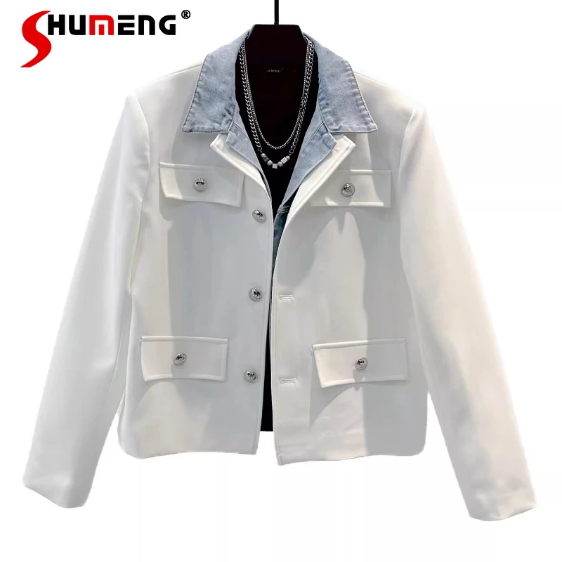 

Men's 2026 Spring Autumn Small Fragrant Faux Two-piece Jackets Men's Comfort Versatile Loose Handsome Splicing Shoulder Jackets
