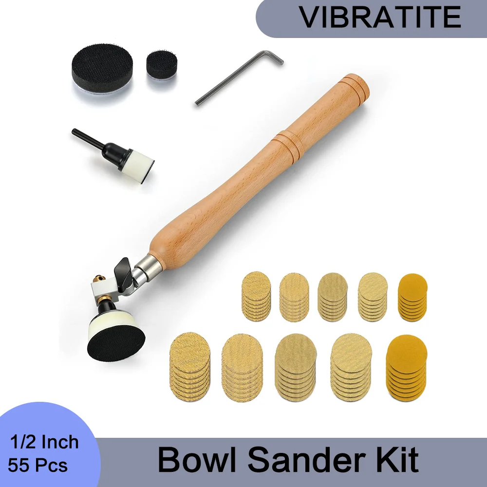 1/2 Inch Bowl Sander Kit with Sanding Block Wood Lathe Tools Hook & Loop Sanding Discs 55 Pcs for Polishing and Sanding Wood