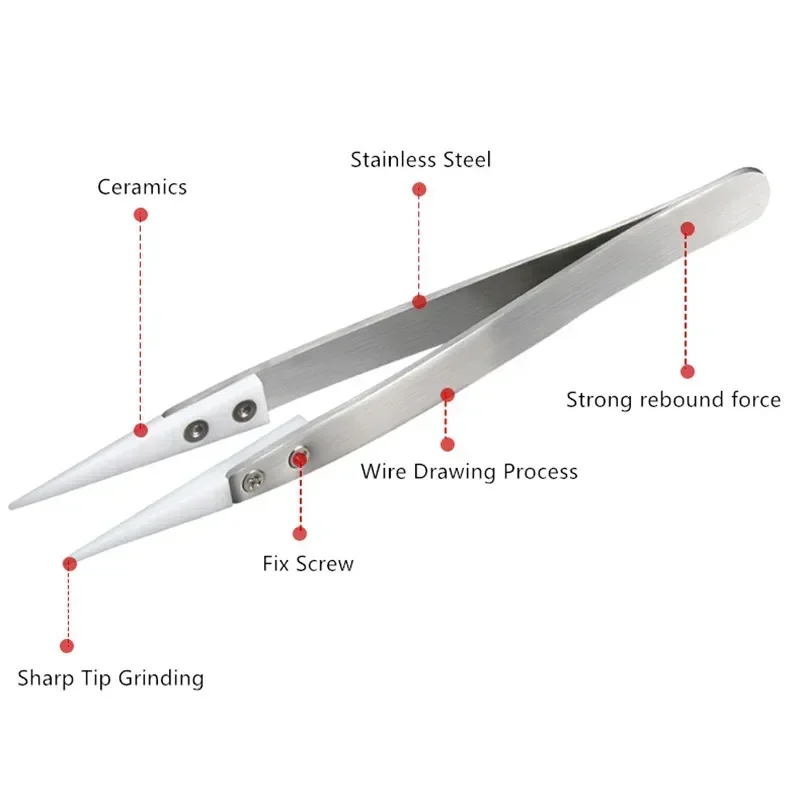 High-Precision Thickeneded Stainless Steel Curved Tip Clamping Tool Repair Tweezers Anti-Static Tweezers 1pcs